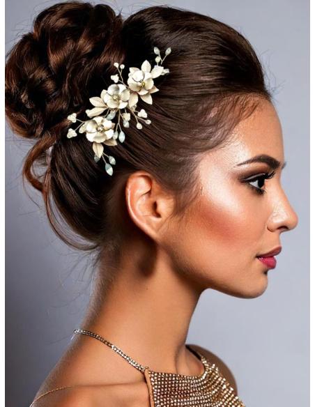 PEINETAS INVITADA DORADAS CON FLORECITAS Y CRISTAL | PEINAS NOVIA