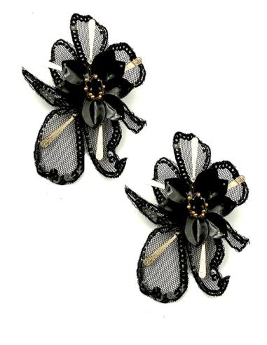 PENDIENTES INVITADA NEGROS FLOR ELEGANTE DE TELA | PENDIENTES BODA
