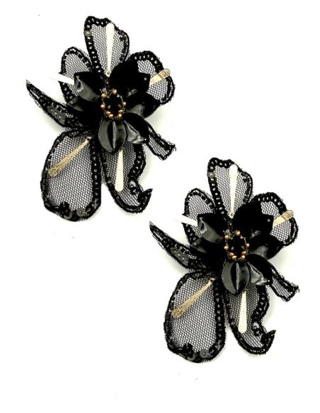 PENDIENTES INVITADA NEGROS FLOR ELEGANTE DE TELA | PENDIENTES BODA