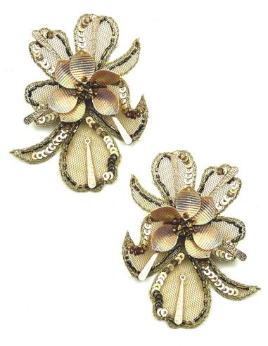 PENDIENTES INVITADA DORADOS FLOR ELEGANTE DE TELA | PENDIENTES BODA