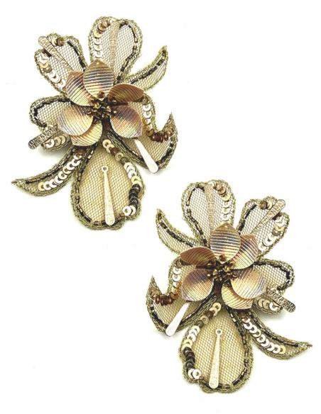 PENDIENTES INVITADA DORADOS FLOR ELEGANTE DE TELA | PENDIENTES BODA