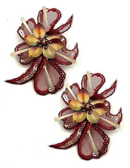 PENDIENTES INVITADA GRANATES FLOR ELEGANTE DE TELA | PENDIENTES BODA