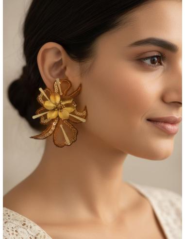 PENDIENTES INVITADA NARANJAS TEJA FLOR PARA BODA | PENDIENTES MUJER