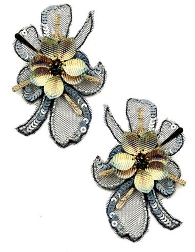 PENDIENTES INVITADA BODA GRIES PLATA FLOR TELA | PENDIENTES MUJER