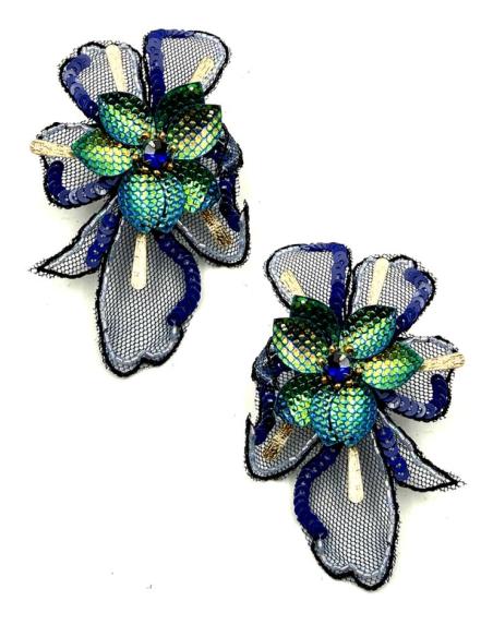 PENDIENTES INVITADA AZULONES FLOR DE TELA | PENDIENTES BODA