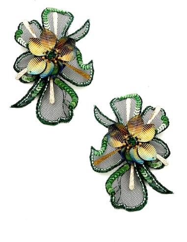PENDIENTES INVITADA BODA VERDES FLOR DE TELA | PENDIENTES MUJER