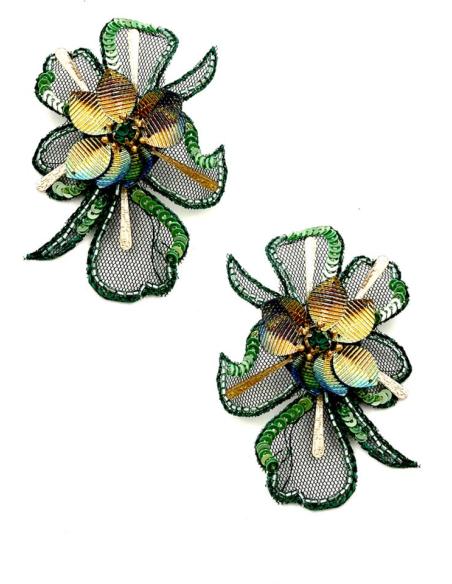 PENDIENTES INVITADA BODA VERDES FLOR DE TELA | PENDIENTES MUJER