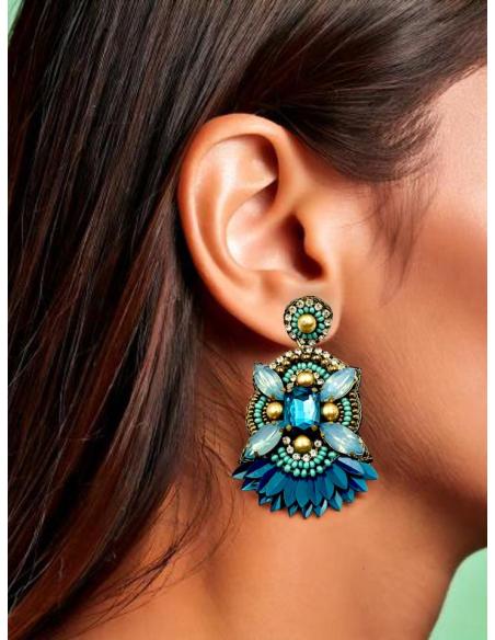 PENDIENTES LARGOS FIESTA Y BODA AZULES PETROLEO | PENDIENTES MUJER