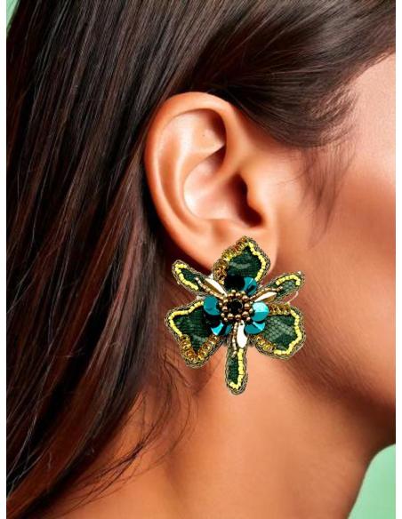 PENDIENTES VERDES Y AMARILLOS FLOR PARA INVITADA | PENDIENTES BODA