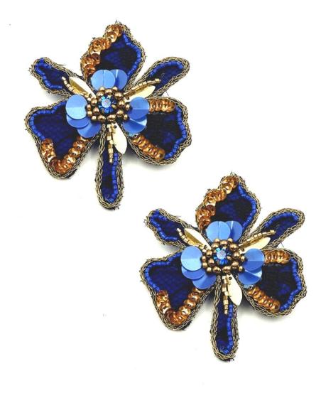 PENDIENTES AZULONES FLOR ORQUIDEA DE FIESTA Y BODA | PENDIENTES MUJER