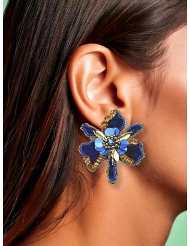PENDIENTES AZULONES FLOR ORQUIDEA DE FIESTA Y BODA | PENDIENTES MUJER