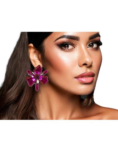 PENDIENTES FUCSIAS FLOR ORQUIDEA DE FIESTA Y BODA | PENDIENTES MUJER