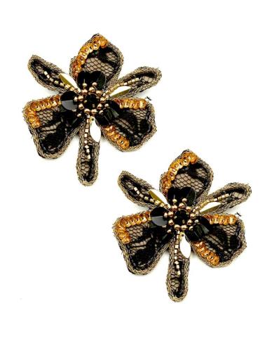 PENDIENTES NEGROS FLOR ORQUIDEA DE FIESTA Y BODA | PENDIENTES MUJER
