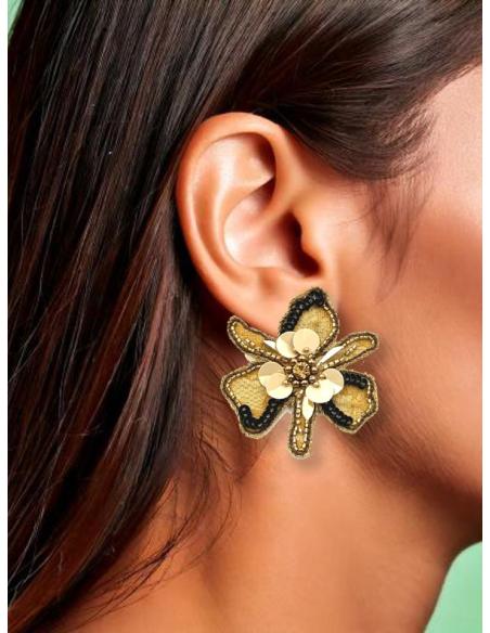 PENDIENTES DORADOS FLOR ORQUIDEA DE FIESTA Y BODA | PENDIENTES MUJER