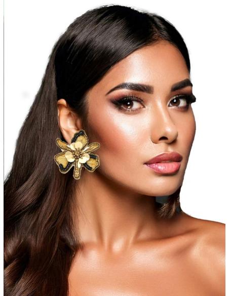 PENDIENTES DORADOS FLOR ORQUIDEA DE FIESTA Y BODA | PENDIENTES MUJER