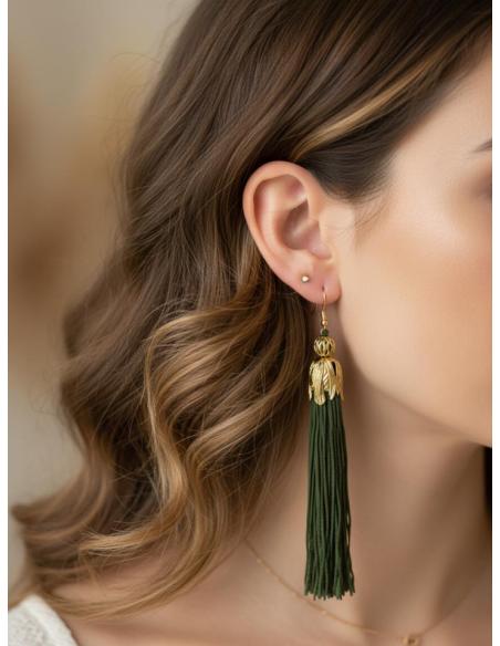 PENDIENTES MUJER VERDE CAZA FLECOS LARGOS FIESTA | INVITADA
