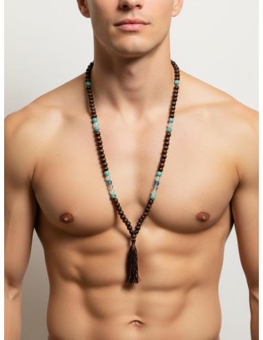 COLLARES HOMBRE JAPA MALA MARRON OSCURO Y BLANCO | ROSARIO UNISEX