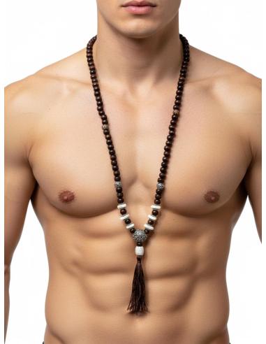 COLLARES HOMBRE JAPA MALA EN MADERA MARRON | ROSARIO UNISEX