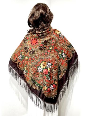 PAÑUELOS MARRONES ESTAMPADOS CON FLECOS | CHAL CUELLO Y CINTURA