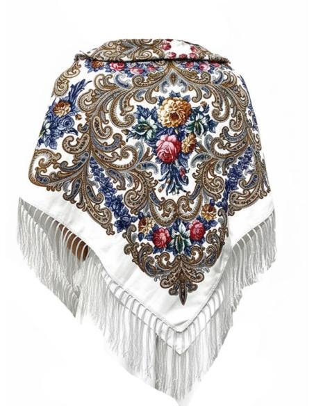 PAÑUELOS BLANCOS CON DETALLES AZUL Y MARRON | CHAL CUELLO Y CINTURA