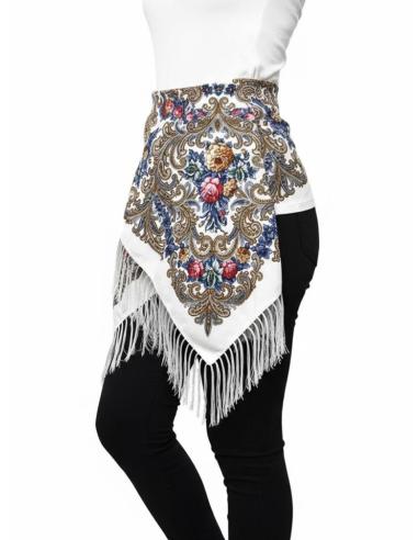 PAÑUELOS BLANCOS CON DETALLES AZUL Y MARRON | CHAL CUELLO Y CINTURA