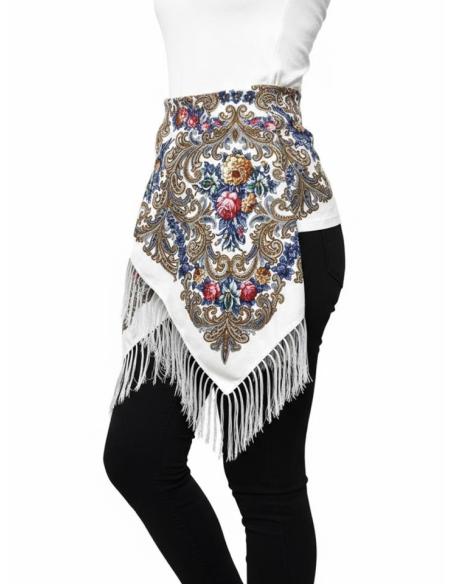 PAÑUELOS BLANCOS CON DETALLES AZUL Y MARRON | CHAL CUELLO Y CINTURA