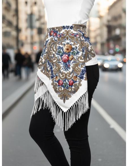 PAÑUELOS BLANCOS CON DETALLES AZUL Y MARRON | CHAL CUELLO Y CINTURA