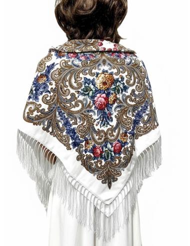 PAÑUELOS BLANCOS CON DETALLES AZUL Y MARRON | CHAL CUELLO Y CINTURA