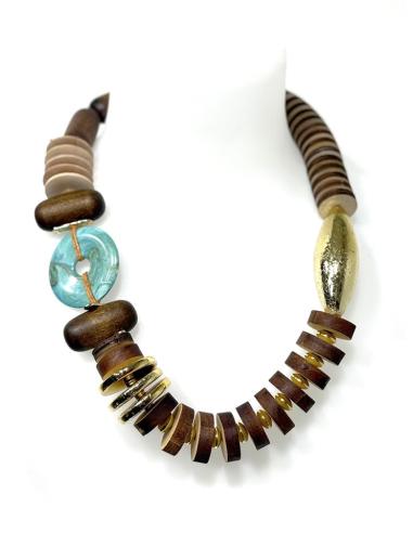 COLLARES MODA MARRONES DE MADERA CON TURQUESA | MODA MUJER