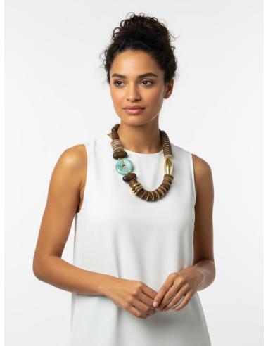 COLLARES MODA MARRONES DE MADERA CON TURQUESA | MODA MUJER