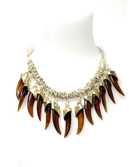 COLLARES CORTOS DE MUJER CON COLMILLOS MARRONES | ESTILO Y MODA
