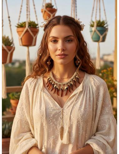 COLLARES CORTOS DE MUJER CON COLMILLOS MARRONES | ESTILO Y MODA