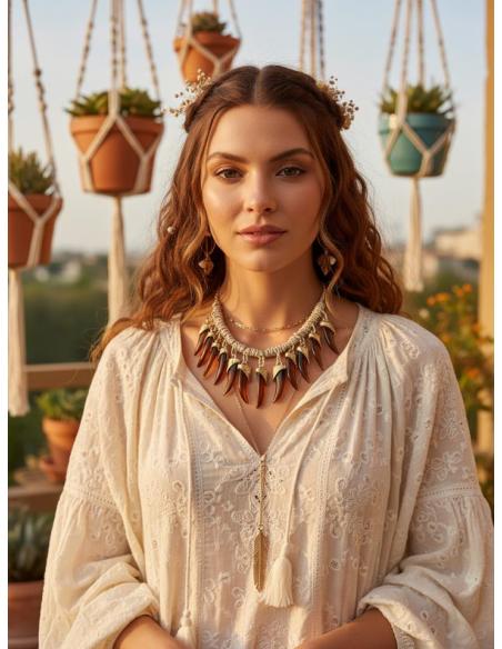 COLLARES CORTOS DE MUJER CON COLMILLOS MARRONES | ESTILO Y MODA