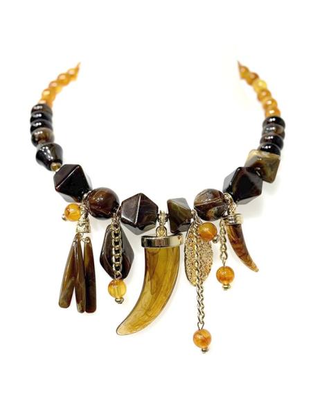 COLLARES MARRONES Y DORADOS CORTOS CON COLMILLOS | ESTILO Y MODA