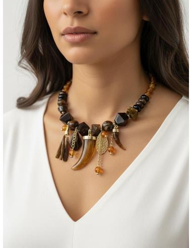 COLLARES MARRONES Y DORADOS CORTOS CON COLMILLOS | ESTILO Y MODA