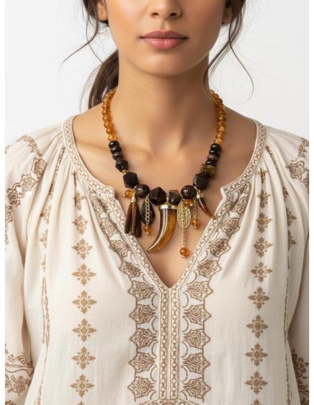 COLLARES MARRONES Y DORADOS CORTOS CON COLMILLOS | ESTILO Y MODA