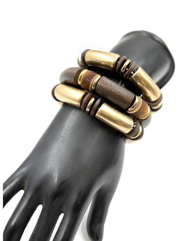 PULSERAS DORADAS Y MARRONES DE MADERA | MODA MUJER