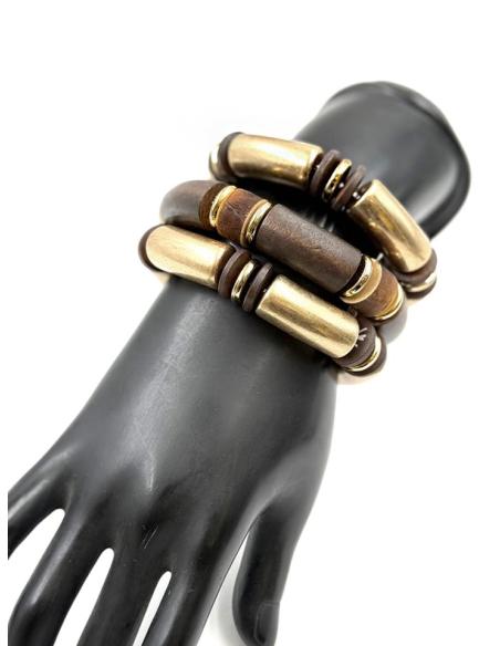 PULSERAS DORADAS Y MARRONES DE MADERA | MODA MUJER