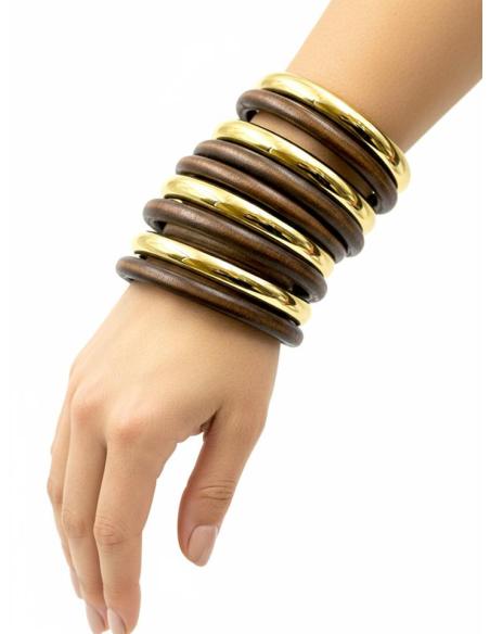 PULSERAS ANCHAS MARRONES Y DORADAS JOYAS AFRICA | ESTILO TRIBAL