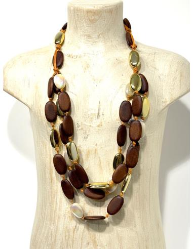 COLLARES LARGOS MARRONES DE MADERA VARIAS HILERAS | MODA MUJER