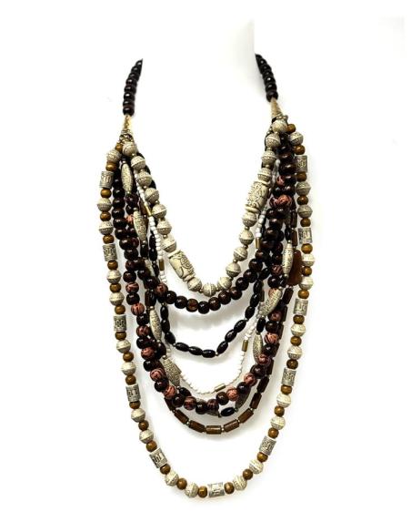COLLARES LARGOS MARRONES Y DORADOS ESTILO AFRICANO | MODA MUJER