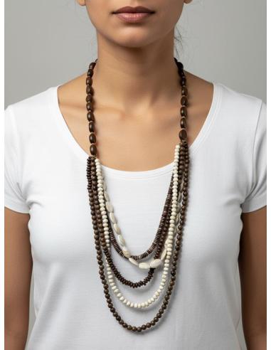 COLLARES MUJER LARGOS DE MADERA MARRONES Y BEIGE | MODA ETNICA