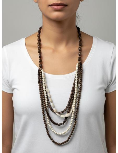 COLLARES MUJER LARGOS DE MADERA MARRONES Y BEIGE | MODA ETNICA
