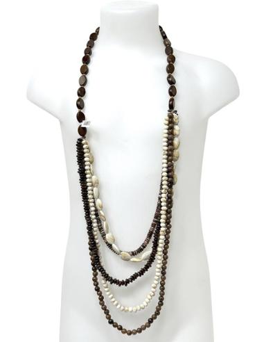 COLLARES MUJER LARGOS DE MADERA MARRONES Y BEIGE | MODA ETNICA