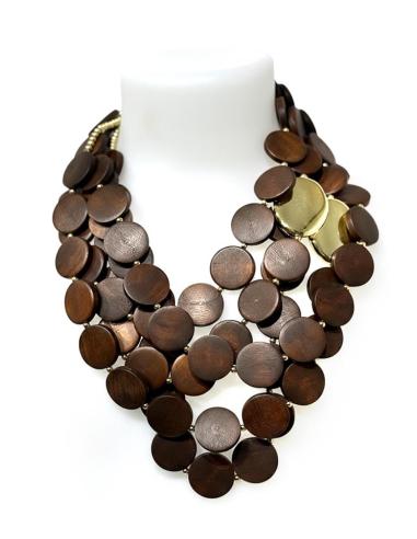 COLLARES MARRONES CORTOS DE MADERA VARIAS HILERAS | MODA MUJER
