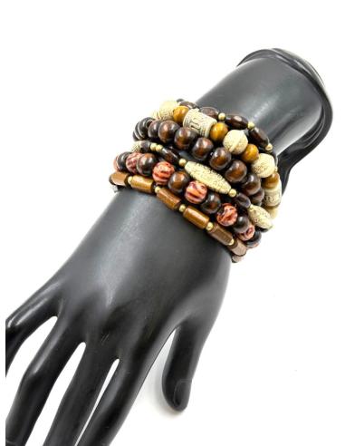PULSERAS ELASTICAS MARRONES LOOK CASUAL TRIBAL | MODA MUJER