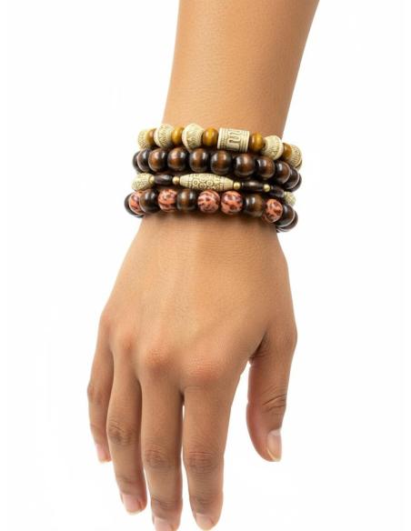 PULSERAS ELASTICAS MARRONES LOOK CASUAL TRIBAL | MODA MUJER