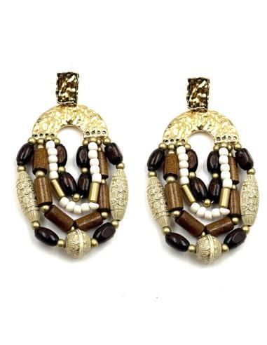 PENDIENTES LARGOS MARRONES ESTILO TRIBAL | MUJER MODA TRIBAL