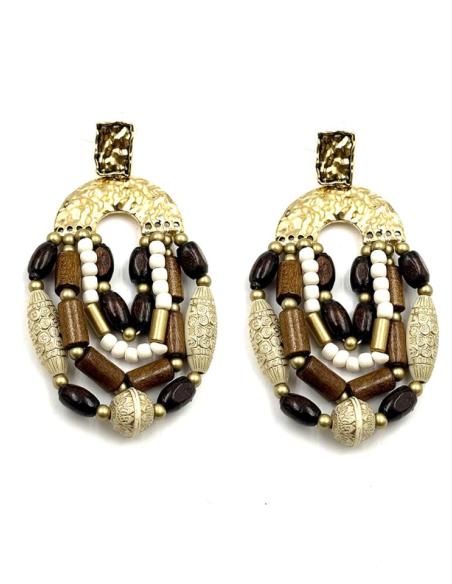 PENDIENTES LARGOS MARRONES ESTILO TRIBAL | MUJER MODA TRIBAL