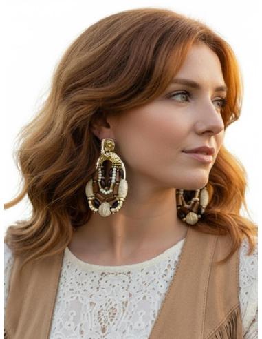 PENDIENTES LARGOS MARRONES ESTILO TRIBAL | MUJER MODA TRIBAL